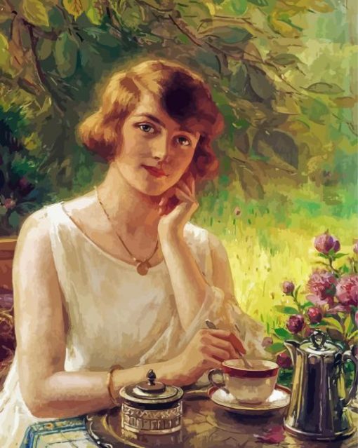 Girl Drinking Tea Diamond Paintings