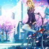 Girl Bicycle With Cherry Blossom Diamond Paintings