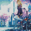 Girl Bicycle With Cherry Blossom Diamond Paintings