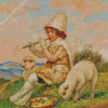 Girl With Sheep Diamond Paintings