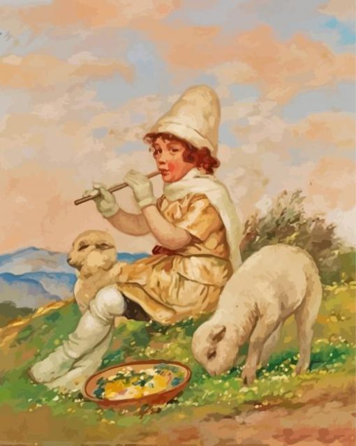 Girl With Sheep Diamond Paintings