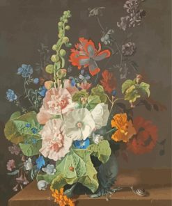 Hollyhocks And Other Flowers In A Vase Van Huysum Diamond Paintings