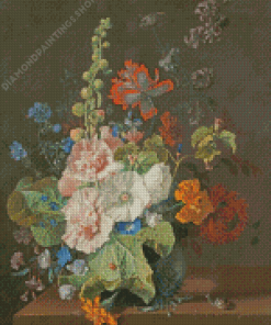 Hollyhocks And Other Flowers In A Vase Van Huysum Diamond Paintings