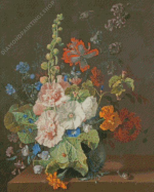 Hollyhocks And Other Flowers In A Vase Van Huysum Diamond Paintings