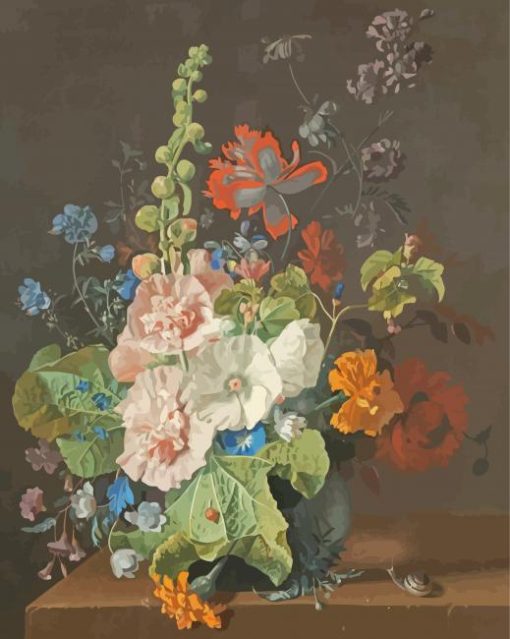 Hollyhocks And Other Flowers In A Vase Van Huysum Diamond Paintings