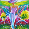 Lady With Bike In Field Diamond Paintings