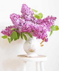 Lilac Flowers Vase On Chair Diamond Paintings