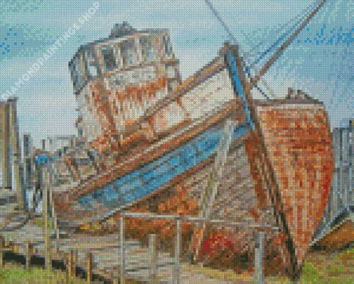 Old Abandoned Boat Diamond Paintings