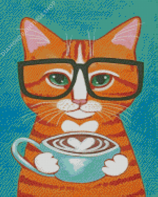 Orange Cat And Coffee Diamond Paintings