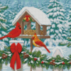 Snow Christmas Cardinals Birds House Diamond Paintings