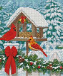 Snow Christmas Cardinals Birds House Diamond Paintings