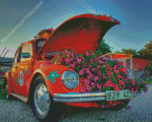 Vintage Flower Car Diamond Paintings