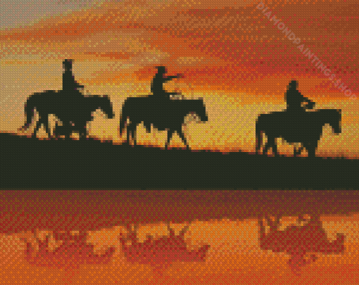 Western Cowboys And Indians Silhouette Diamond Paintings