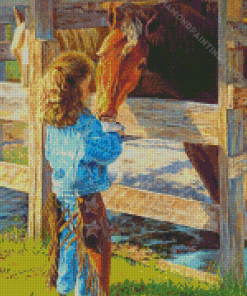 Western Little Girl And Horse Diamond Paintings