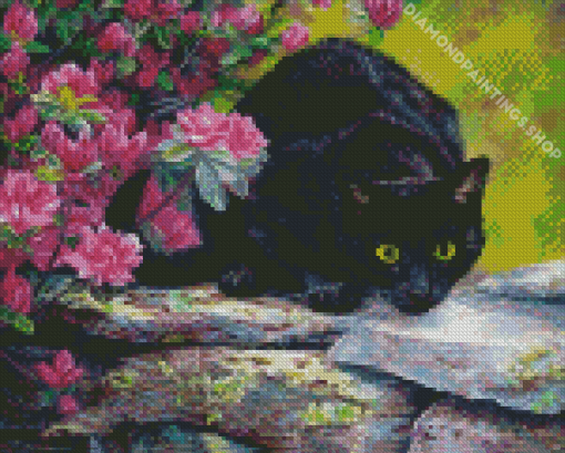 Aesthetic Black Cats And Flower Diamond Paintings