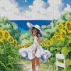 Anime Girl Running In Sunflower Field Diamond Paintings