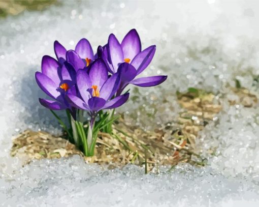 Spring Flower In Snow Diamond Paintings