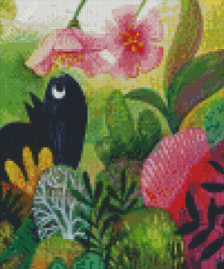 Black Cat In Garden Art Diamond Paintings