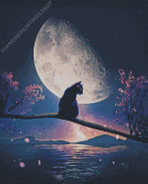 Cat And Moon Diamond Paintings