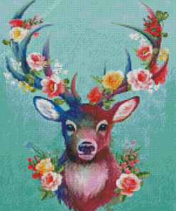 Deer With Roses Art Diamond Paintings