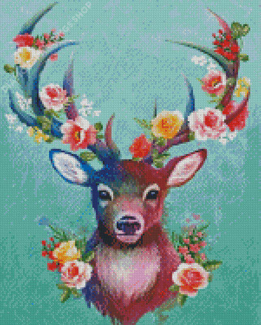 Deer With Roses Art Diamond Paintings