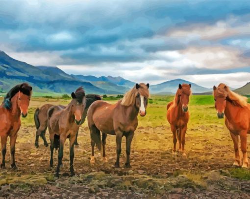 Horses Iceland Scene Diamond Paintings