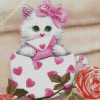 Kitten In A Cup And Rose Diamond Paintings