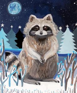 Snow Raccoon At Night Art Diamond Paintings