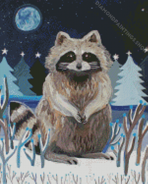 Snow Raccoon At Night Art Diamond Paintings