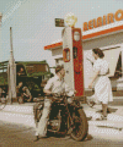 Vintage Motorcycle Old Gas Station Diamond Paintings