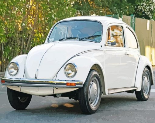 White Volkswagen Bug Diamond Paintings