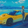 Yellow Anime Car Art Diamond Paintings