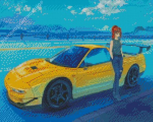 Yellow Anime Car Art Diamond Paintings