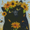 Black Cat And Sunflowers Diamond Paintings