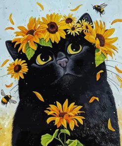 Black Cat And Sunflowers Diamond Painting