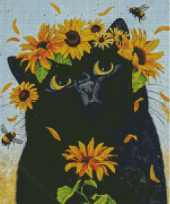 Black Cat And Sunflowers Diamond Paintings