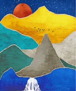 Illustration Gold Mountain Diamond Painting