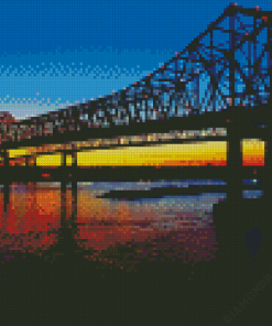 Natchez Mississippi Bridge Sundown 5D Diamond Paintings