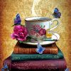 Vintage Books With Tea Cup And Butterflies 5D Diamond Painting