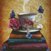 Vintage Books With Tea Cup And Butterflies 5D Diamond Paintings