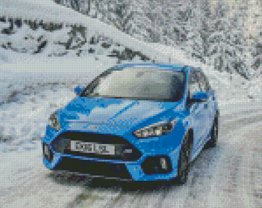 Blue Ford Focus RS Drifting In The Snow Diamond Paintings