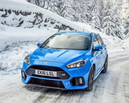 Blue Ford Focus RS Drifting In The Snow Diamond Painting