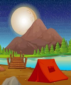 Camping At Night By The River Diamond Painting