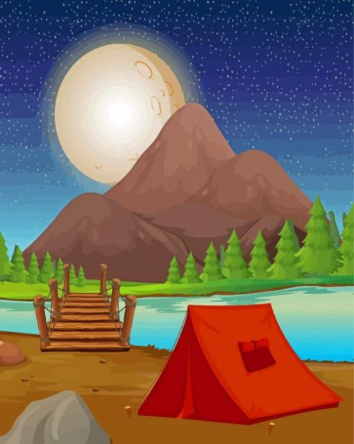 Camping At Night By The River Diamond Painting