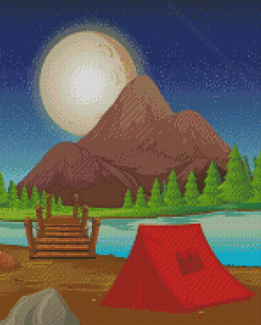 Camping At Night By The River Diamond Paintings