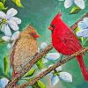 Cardinals Couple On Flowering Tree Diamond Painting