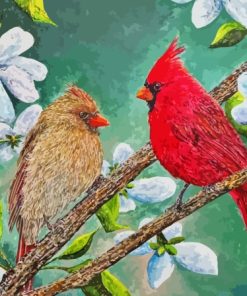 Cardinals Couple On Flowering Tree Diamond Painting