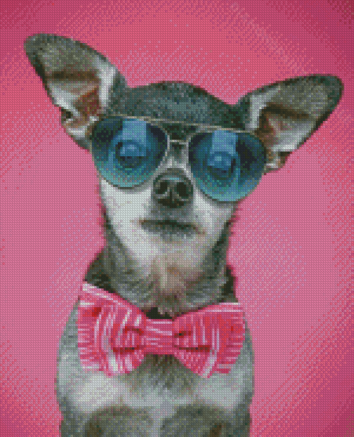 Chihuahua With Glasses And Tie Bow Diamond Paintings