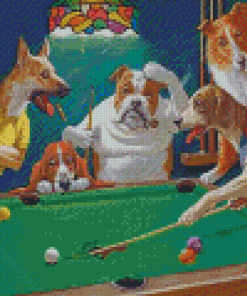 Dogs Playing Pool Diamond Paintings