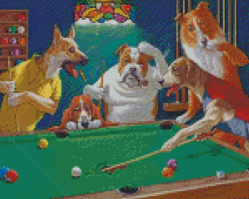 Dogs Playing Pool Diamond Paintings